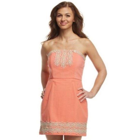 Mudpie Coral & Gold Blakely Strapless Dress Size Small - Picture 1 of 8